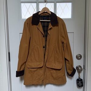Landsend Tan Jacket with Dark Brown Corduroy Collar Chore Barn Coat